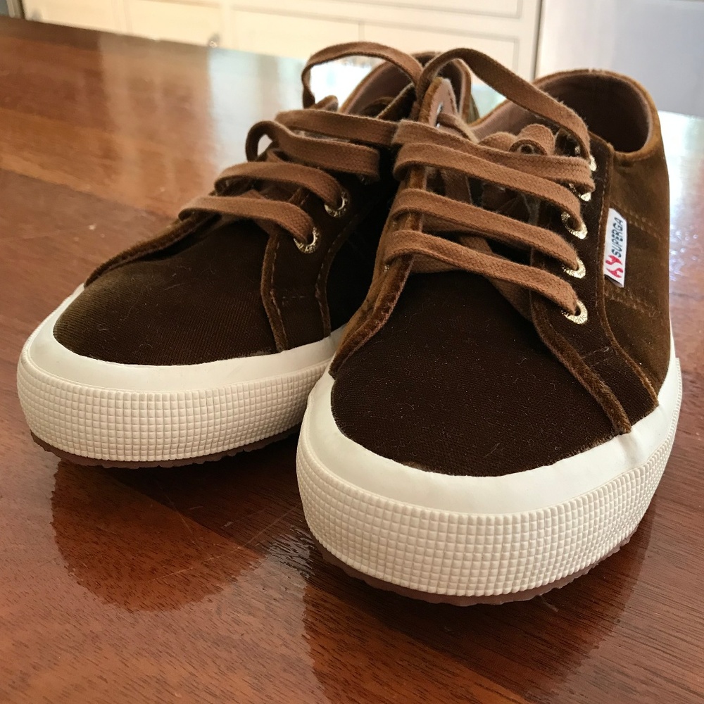 Never Worn Superga Brown Velvet Women's Sneakers